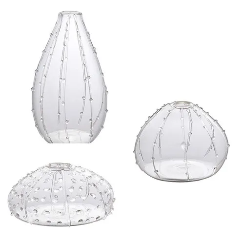 OEM Hand Blown Modern Small Clear Borosilicate Glass Sea Urchin Bud Vases for Home Office Wedding Floral Decoration