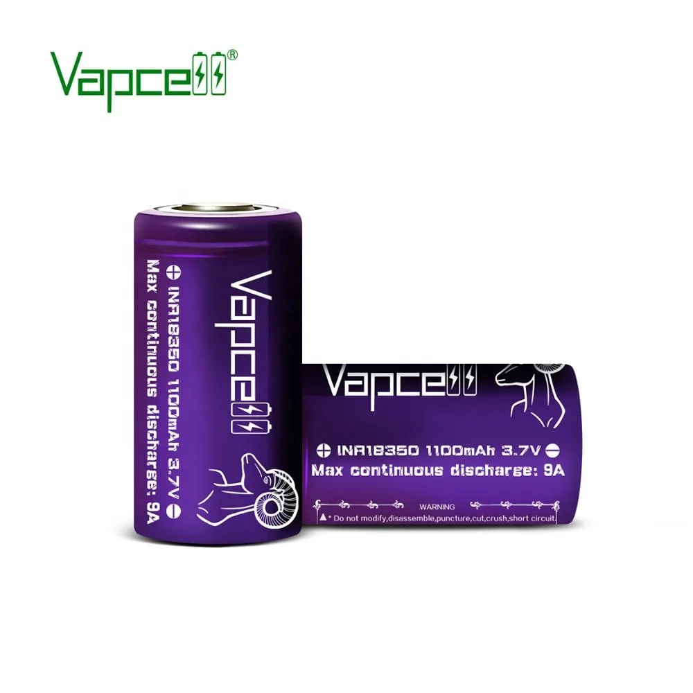
 Лидер продаж, литий-ионные аккумуляторы Vapcell 18350, 1100 мАч, 9 А, 3,7 в  