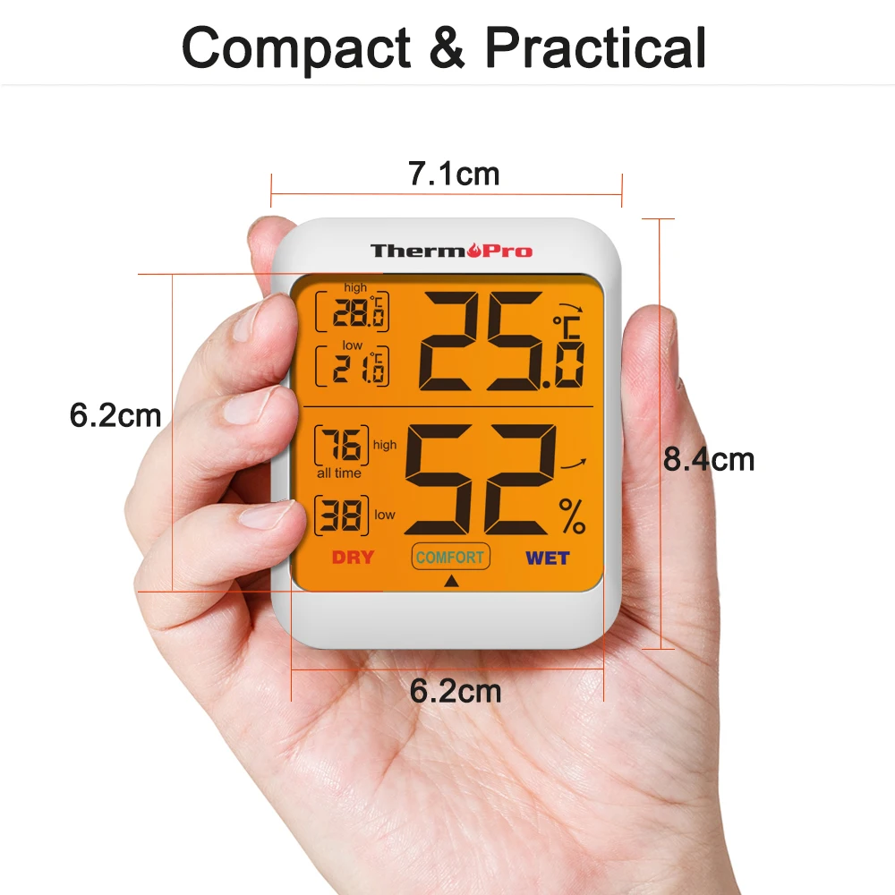 ThermoPro TP53 Hygrometer Touch Screen Indoor Outdoor Thermometer with  Hygrometer Humidity Sensor