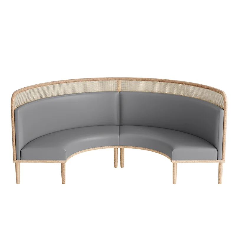 Customized Size Rattan Back Wooden Half Circle Restaurant Booths Used Booth  Seating