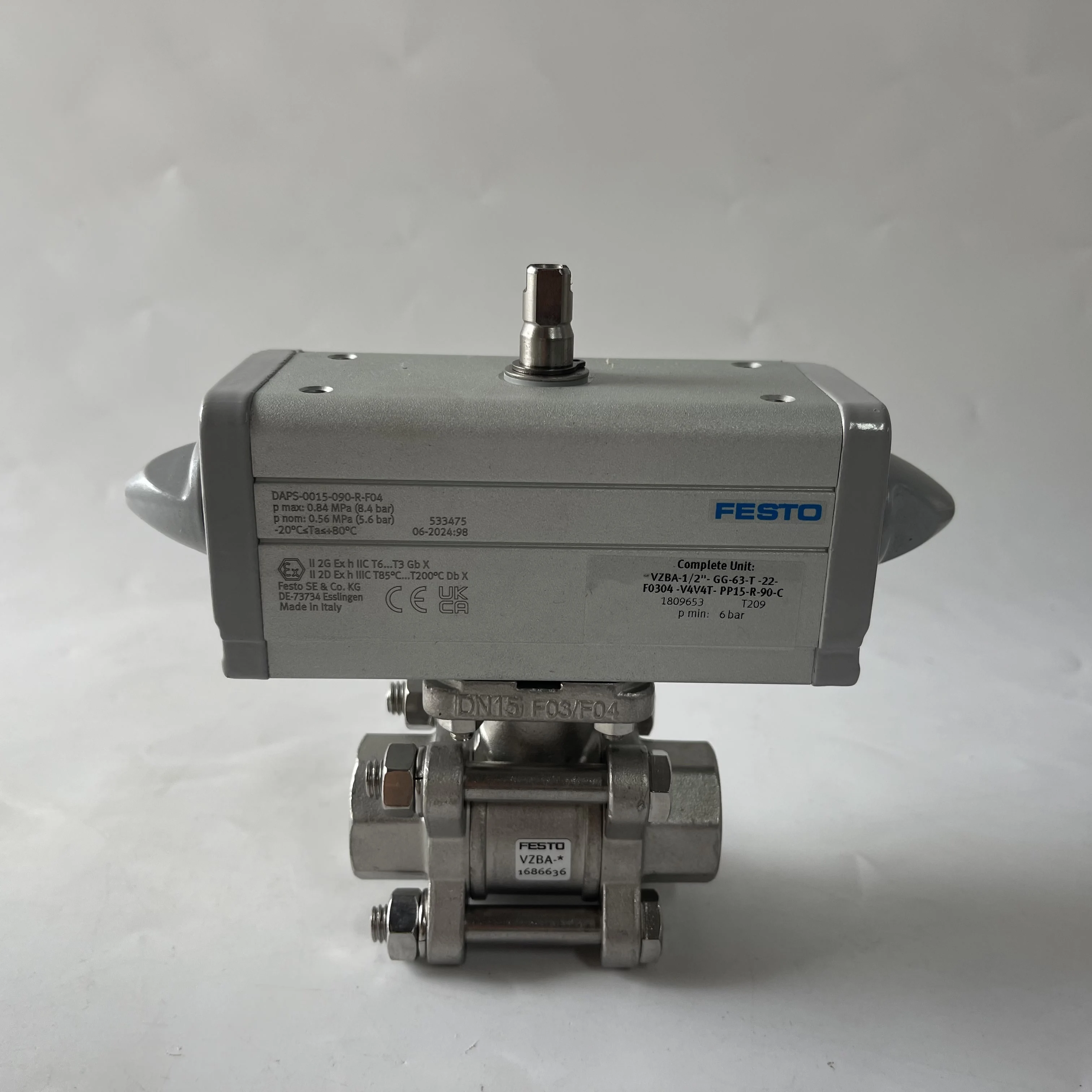 Festo Pneumatic Actuated Ball Valve Unit VZBA-1/2''-GG-63-T-22-F0304-V4V4T-PP15-R-90-C Festo Pneumatic Actuated Ball Valve Unit VZBA-1/2''-GG-63-T-22-F0304-V4V4T-PP15-R-90-C