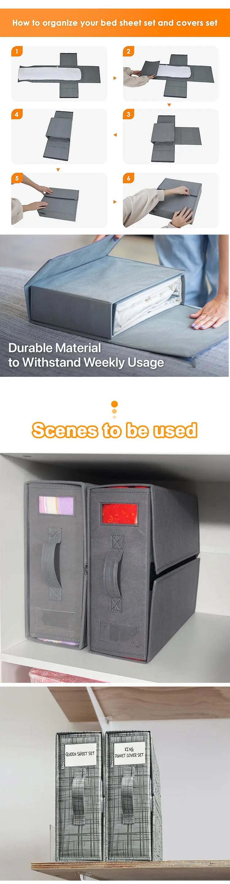 Linen Closet Organizer Storage Box Container Foldable Bed Sheet Set