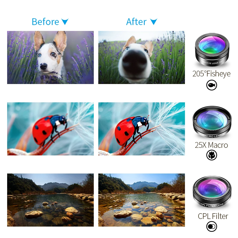 Apexel HD Camera Cover 6in1 Filter Lens Kit for Smartphones