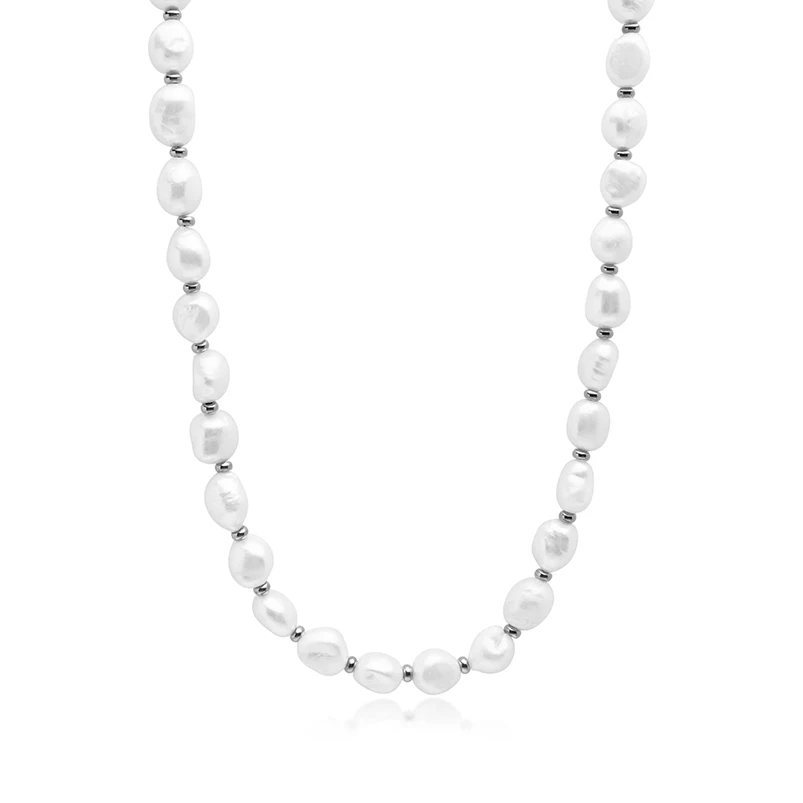 ★ENGBROX★ silver925 classical pearl necklace 4mm6mm EBNL24 STERLING SILVER BAROQUE PEARL NECKLACE 18 X 30 MM PEARLS 17