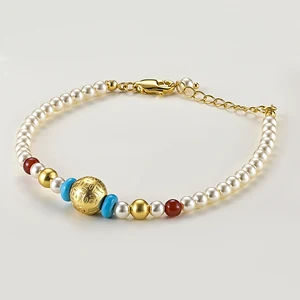 Muxcor High Quality Copper Pearl Resin Fashion Blue White Beaded Bracelet Retro and Modern Chinese Styles Wholesale