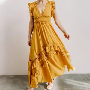 Custom Clothing Manufacturers Casual Linen Summer Dresses for Women Cotton Long Linen Dress Ladies Elegant Printed Linen Dress