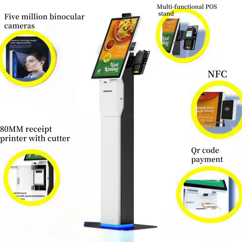 Wifi Supported Payment Kiosk Touch Screen Android POS Terminal with Printer&QR Code Scanner&NFC&card Reader&camera&microphone