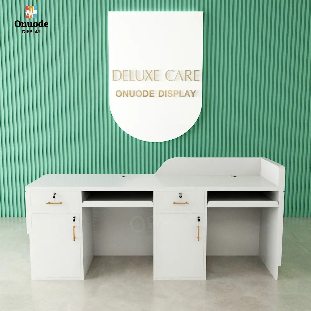 Simple Luxury White Reception Desk with LED Lighting for Hotels Beauty Salons Front Counter Desk Elegant Showcases