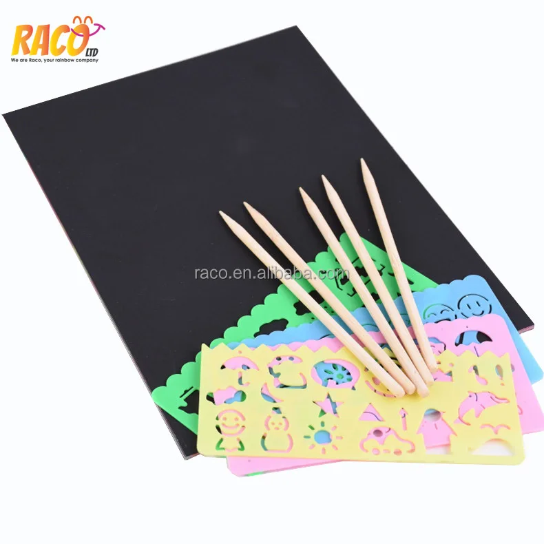 10pcs A4 FREE pen scratch paper rainbow art set card black scratch