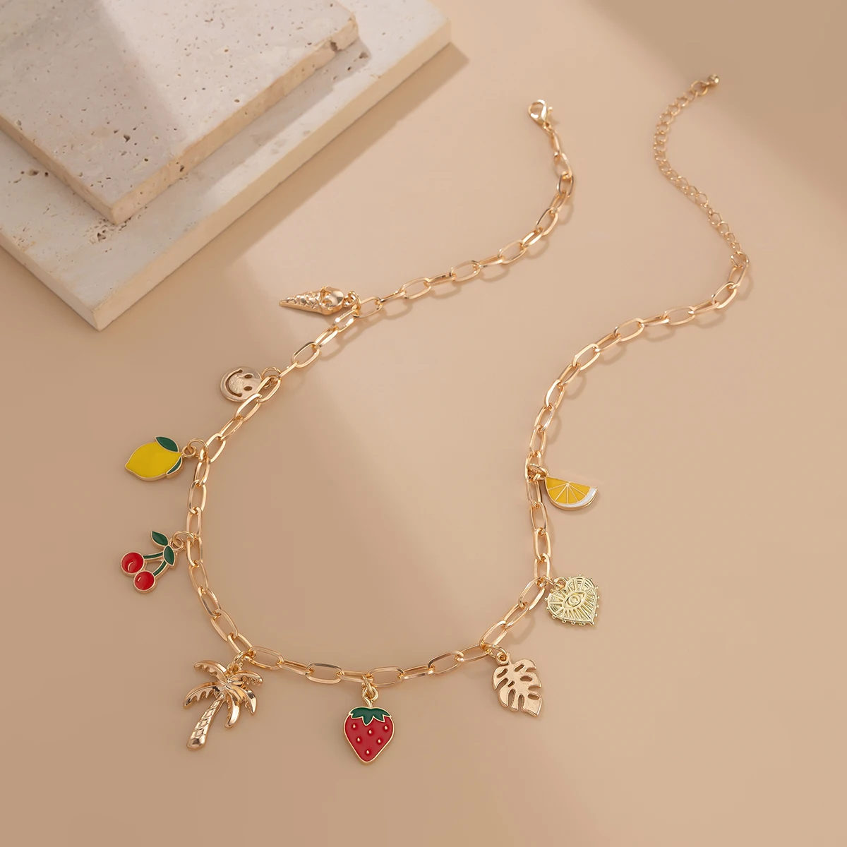 Bohemian Colorful Dripping Oil Fruit Coconut Tree Pendant Necklace for Women Creative DIY Boho Jewelry on Neck Accessories Gifts
