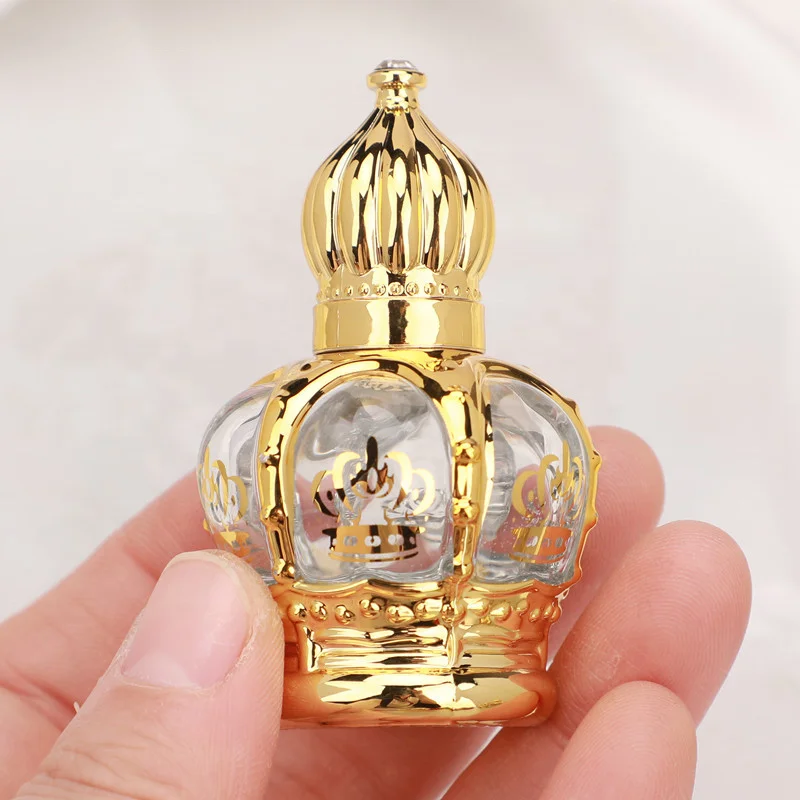 15ml Gold Plating Roll on Glass Bottle With Crown UV Cap Roller Essential Oil Ball Bottle Portable Refillable Bottles