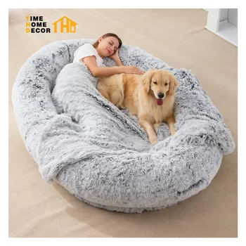 Luxury Fur Large Over Size Dog Bed  Waterproof  Washable Giant Dog Bed  Flufel Cloud Bed for Adults and Pets