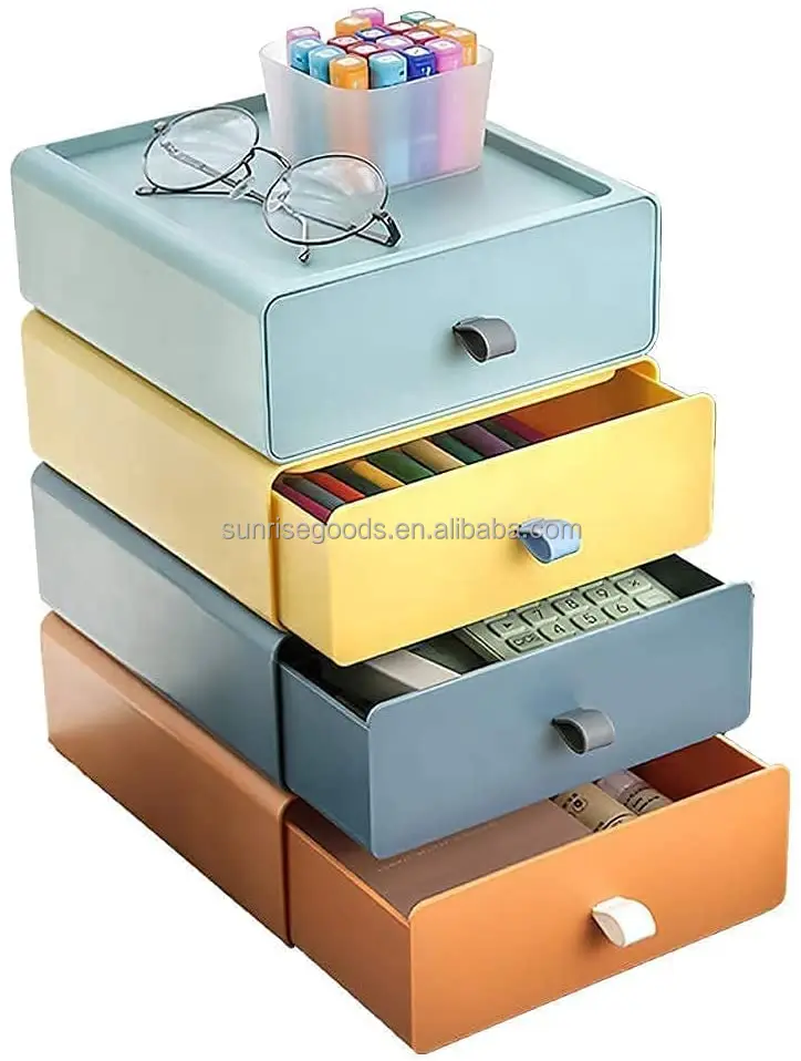 Plastic Storage Drawers Stackable Desktop Organizer Box 3drawer Set