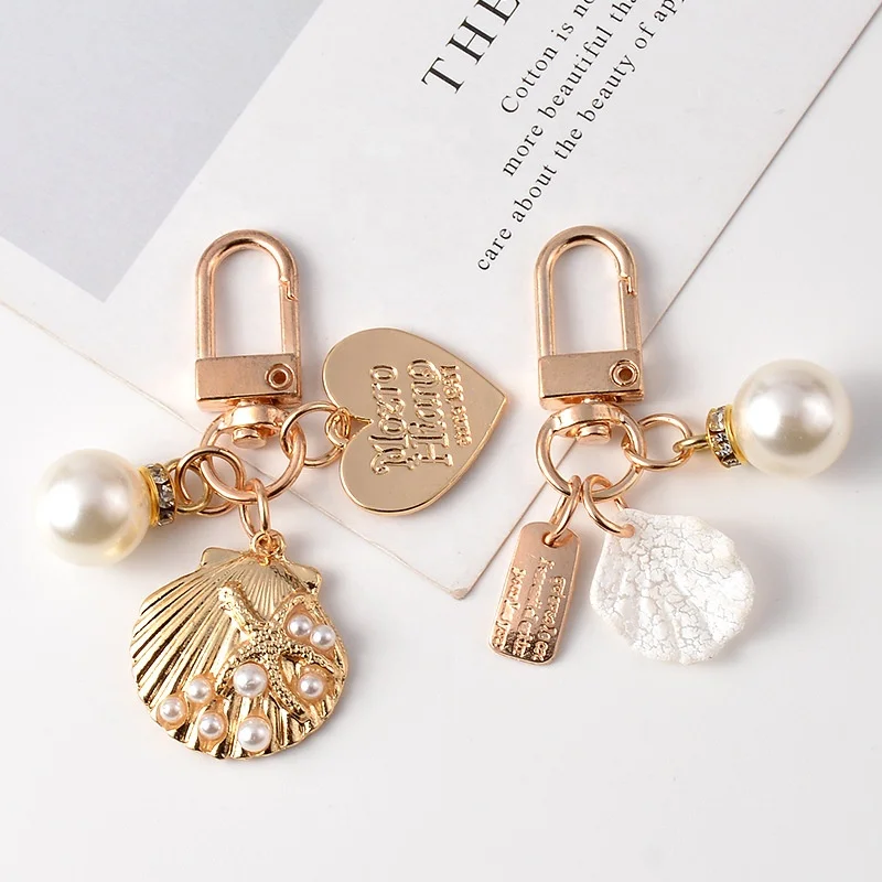 Cute Heart Keychain Women Girl Korean Fashion Shell Pearl Key