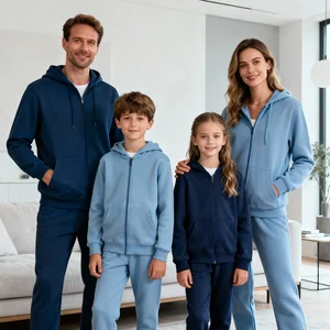 Custom logo Design Full Zip Casual Pullover Hoodies Jackets Soft Touch Matching 2 Piece Sets Outdoor Casual 2 Piece Set for Boys