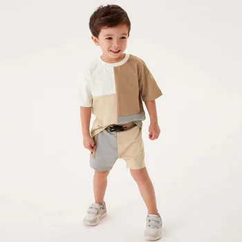 Kids Clothes Vendor Custom Toddler Boys Clothes Sets Color Block T Shirt Shorts 2022 Summer Two Piece Set For Boy