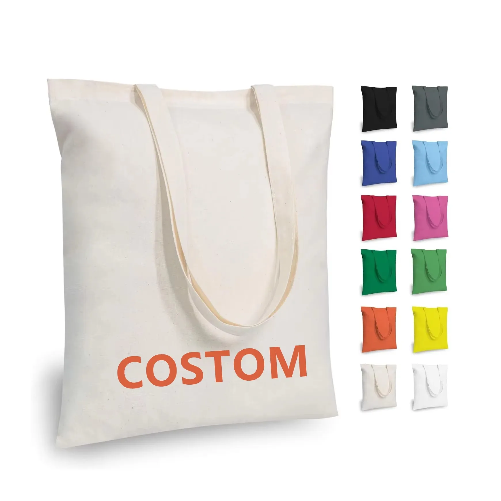 Bulk Printed Canvas Bag Custom Logo Promotional Tote Cotton Material for Gift Giveaway Trade Show Advertising Shopping Bag