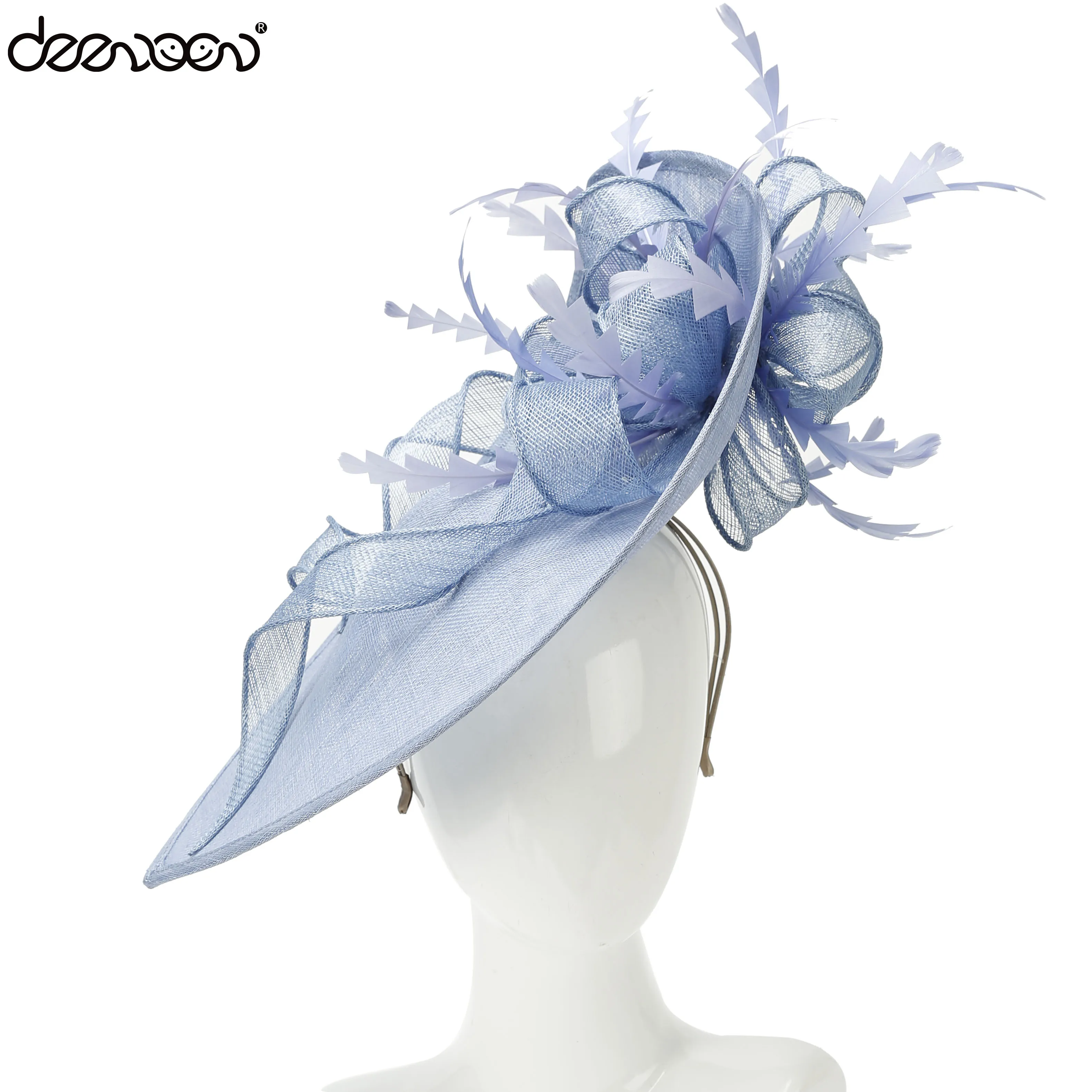 Linglong 2022 Cheap Custom Blue Feather Mesh Tea Party Church Wedding