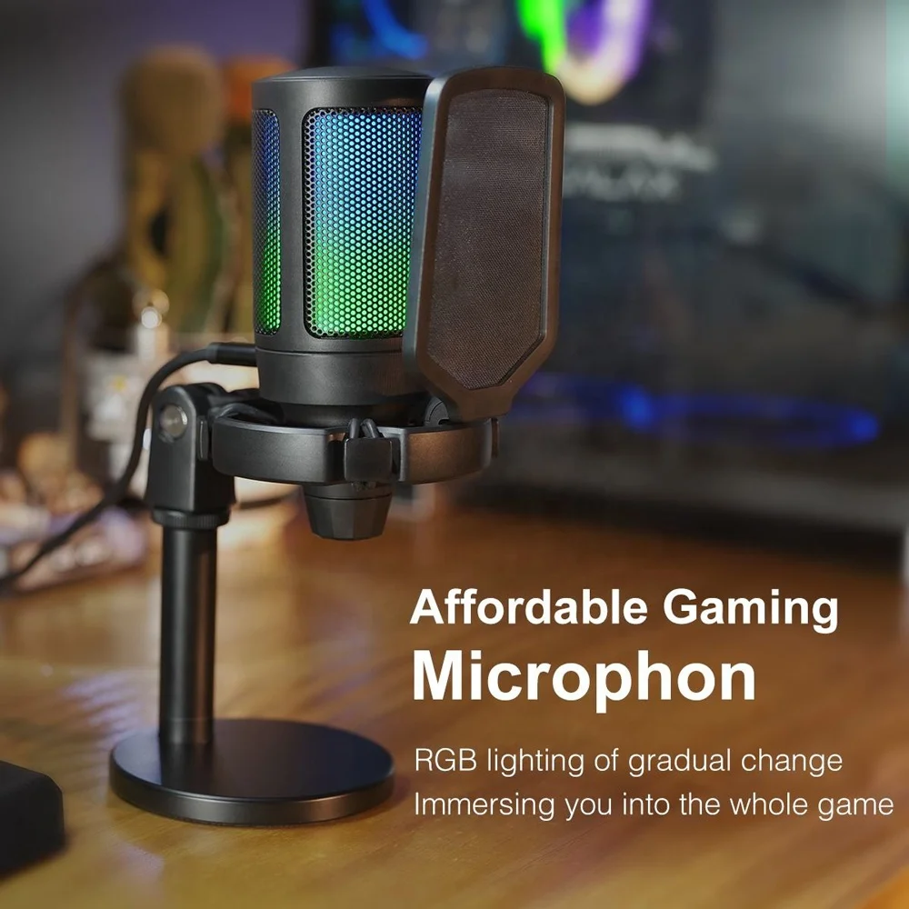 Factory Wholesale Professional Studio Recording Desktop USB Podcasting Live Stream RGB Gaming Condenser Microphone for Karaoke