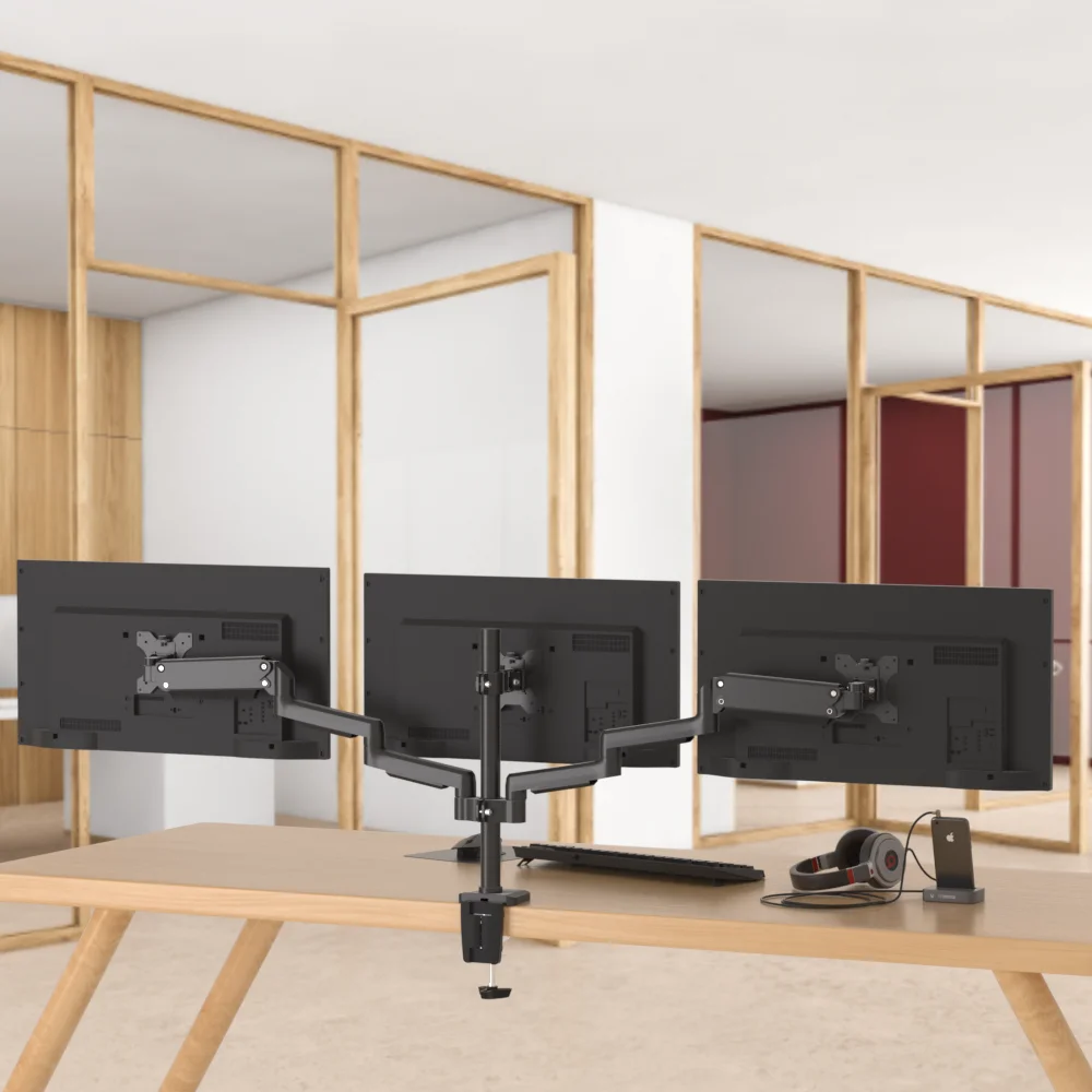 CHARMOUNT Height Adjustable Triple Monitor Arm 3 Three Extended Monitor Stands Desk Mounts