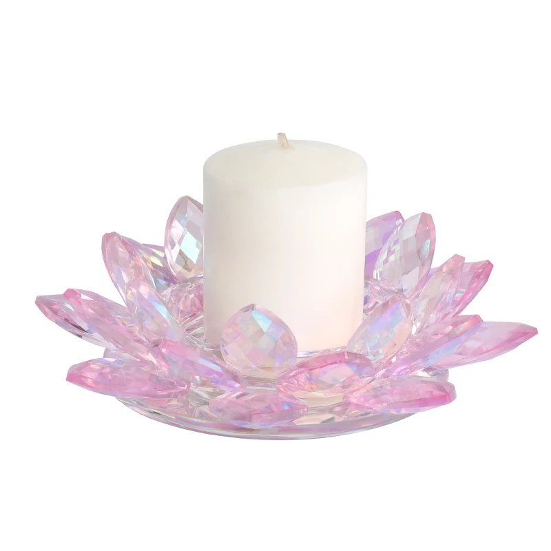 Nordic Luxury Crystal Clear Color Lotus Flower Shape Tealight Votive Candle Holder For Home Wedding Office Bar Centerpieces