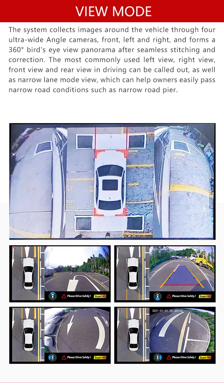 Wemaer OEM Universal 2D Bird View System Split Screen Mini Car Reversing Aid AVM Safety Driving Assistance 360 Car Camera supplier