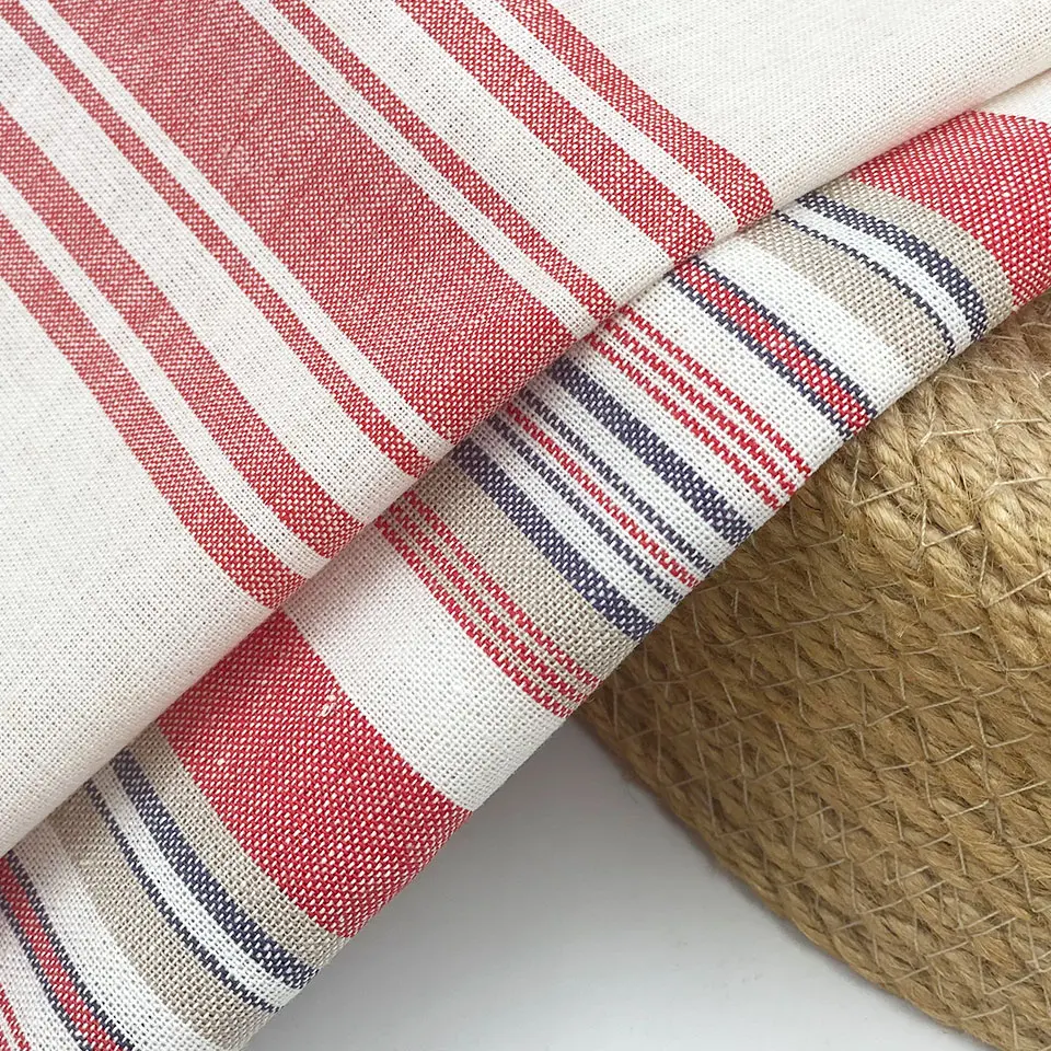 Весна-лето окрашенная красная толстая полоса 55 45 Толстая мягкая льняная хлопчатобумажная ткань для платья
