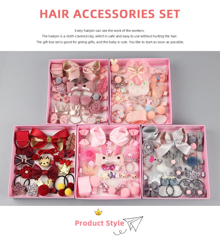 18 Pcs/box Children Cute Hair Accessories Set Baby Fabric Bow Flower ...