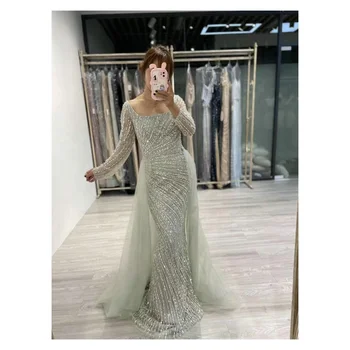 Long Sleeves Beading Sequined Handmade Mother Of The Bride Dress Wedding Evening Party Prom Gown Detachable Train Wholesale