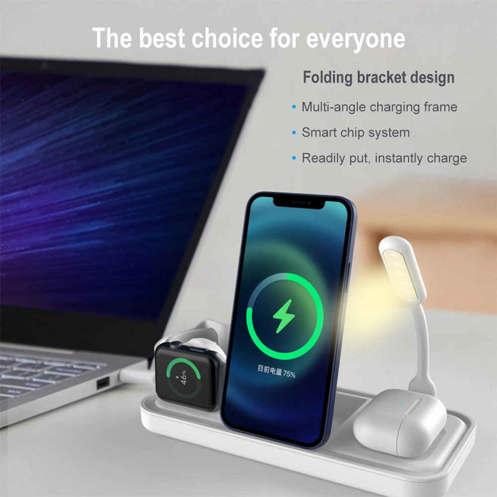 Wireless Charger Pad 3in1 for Phone/Watch/Earbuds With Led Lamp Small Fan(A8)