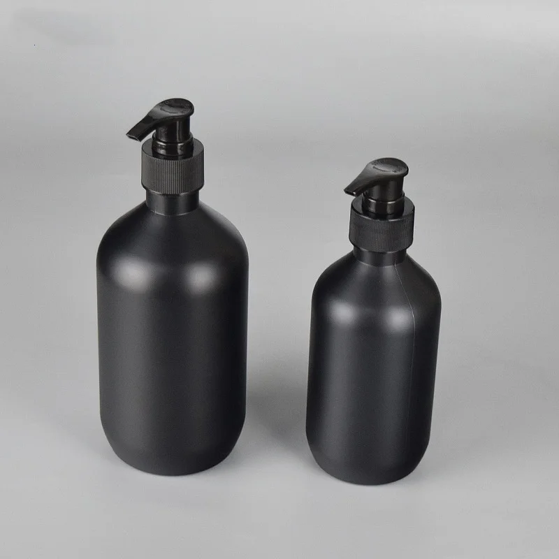 Custom Luxury Matte Black Frosted PET Plastic Pump Bottle Shampoo Bottle Cosmetic Packaging