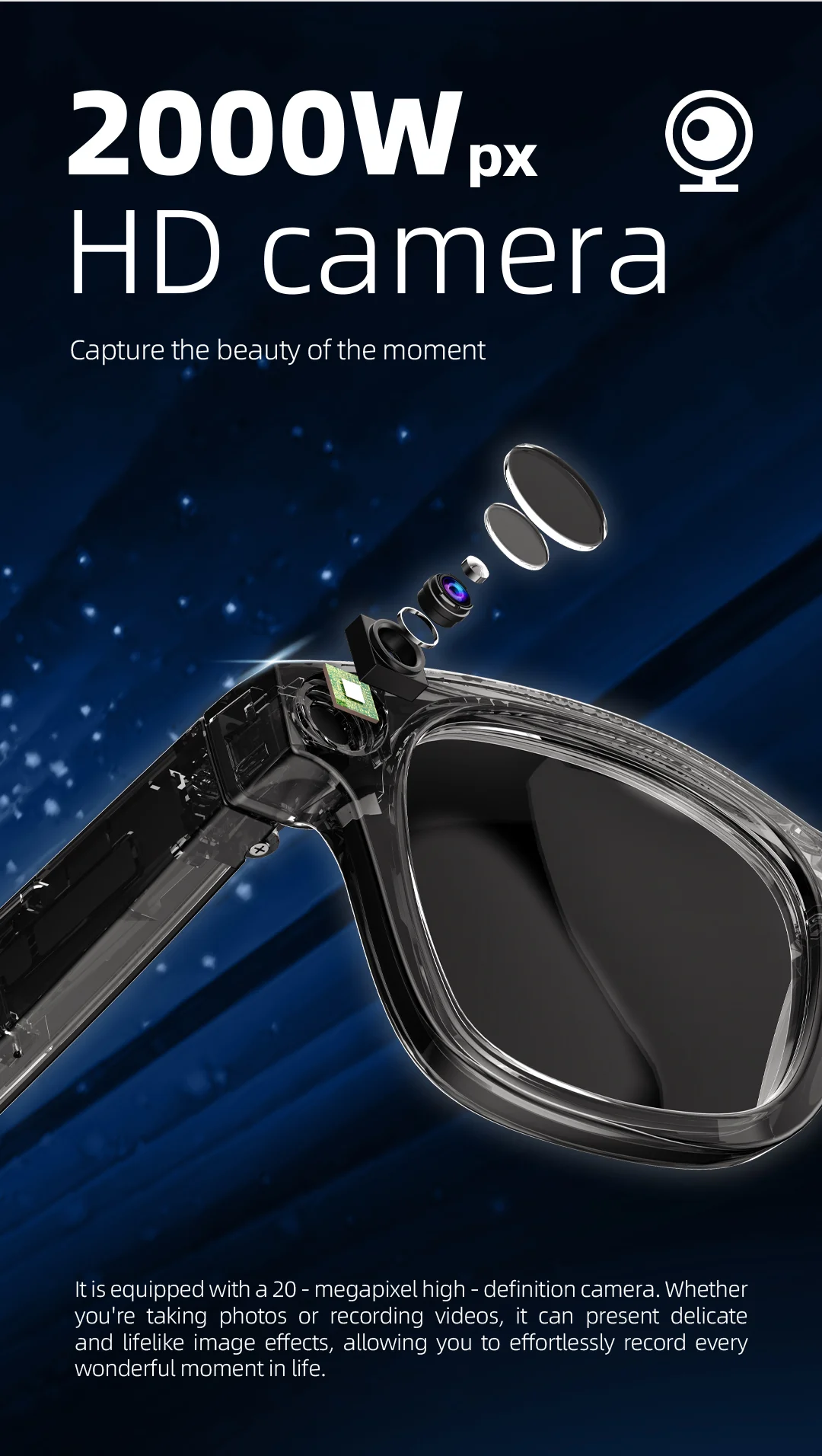 Sanvnet GS3 Smart Glasses 2025 with 800W HD Camera Wi-Fi Transmission Record BT Call Music Dual Lenses Smart Wearable Headset