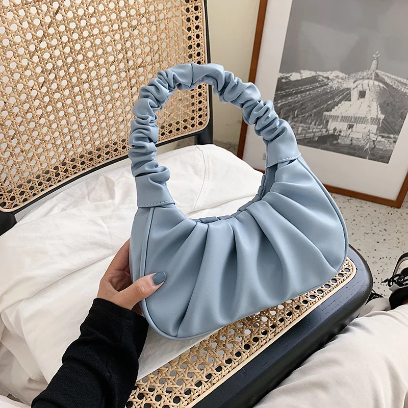 2021 Elegant Mini Shoulder Pu Leather Underarm Cloud Bags Fold Design Small  Handbags Ladies Women Hand Bag