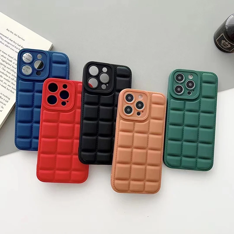 Cheap Full Protection Silicone Phone Case for iPhone 15 Pro Max Shockproof Soft TPU Plaid Bumper Case for iPhone 14 Pro Max
