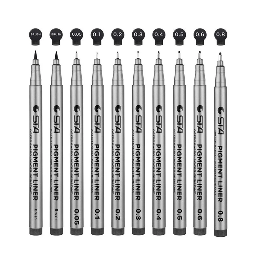 STA Fine Line Drawing Pens Pigment Liner Ink Pen Set Arabic Calligraphy Felt Tip Sketching Art Markers