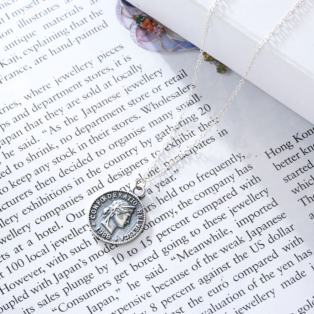 맞춤형 보석 925 스털링 실버 앤티크 보석 레트로 스위스 히어로 콘페르다티오 헬베티카 5 1988 원형 코인 목걸이| Alibaba .com