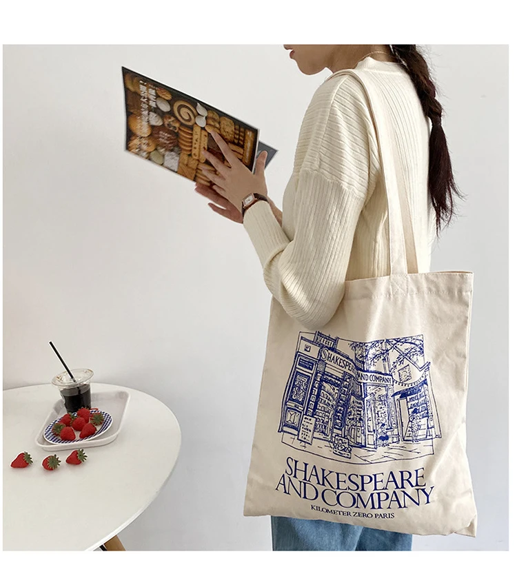 Shakespeare Print Canvas Tote Bag, Reusable Shopping Bags, Large