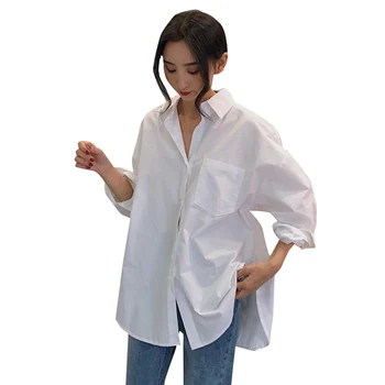 Wholesale Loose Casual White Pink Long Sleeve Shirts Female Plain Oversized Blouses Tops Womens Blusas