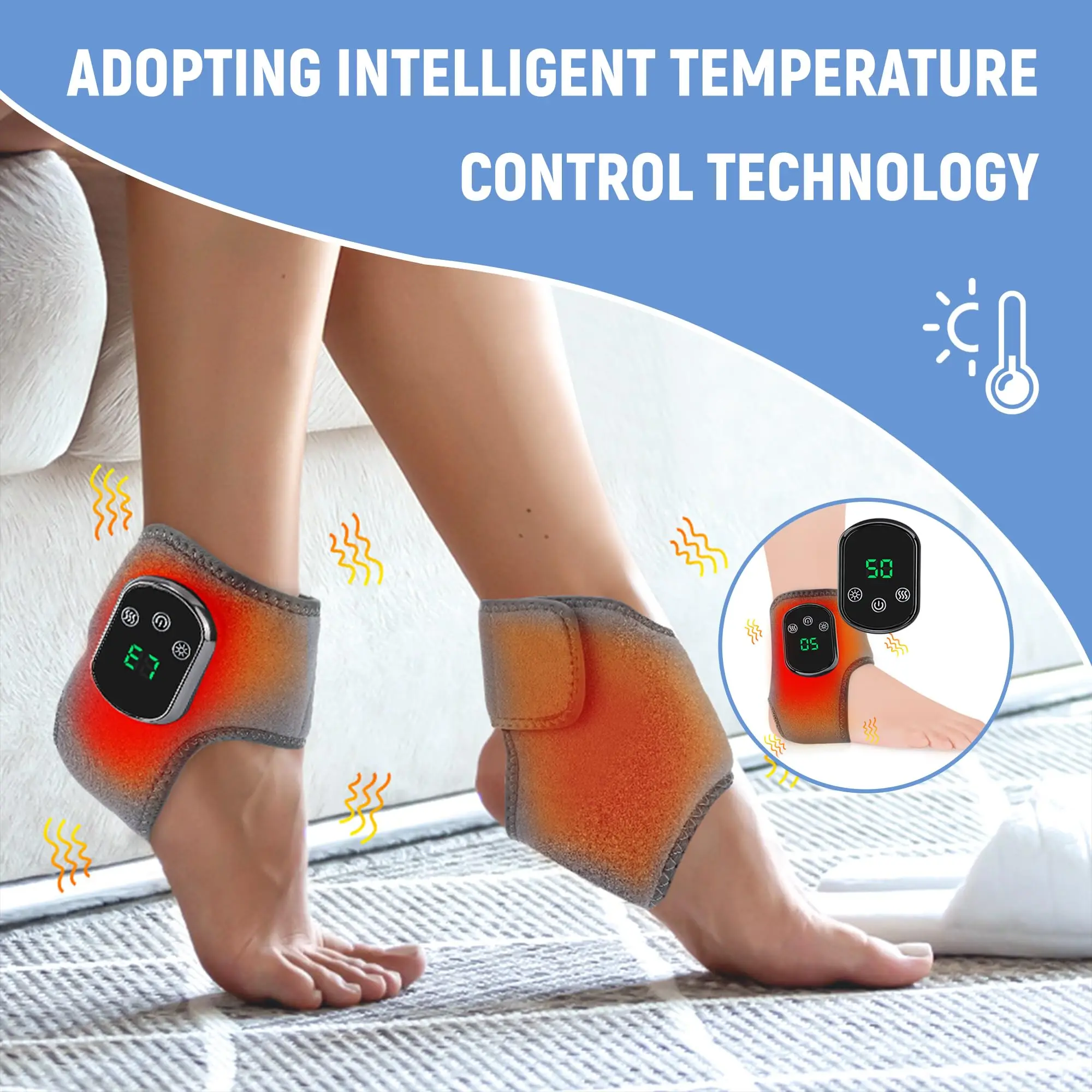 Electric Knee and Ankle Massager Hot Compress Ankle Wrist Brace Muscle  Relieves Pain Heated Vibrating Foot Massager