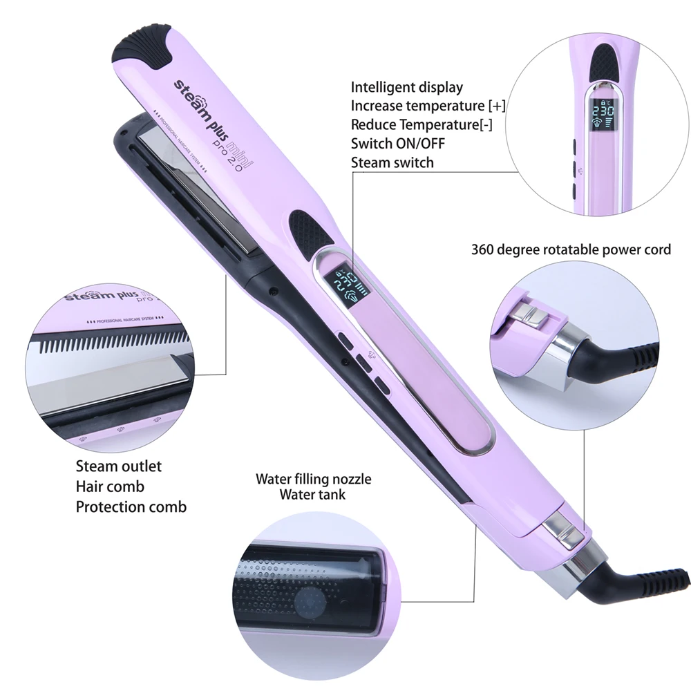Steamplus 85w LCD 40ml Tank Titanium Plates Salon Styling Tools Steam Machines Iron Hair Straightener Brush