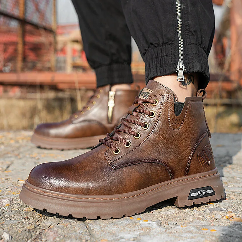 Wholesale Red Brown Safety Boots with Steel Toe & Microfiber Leather
