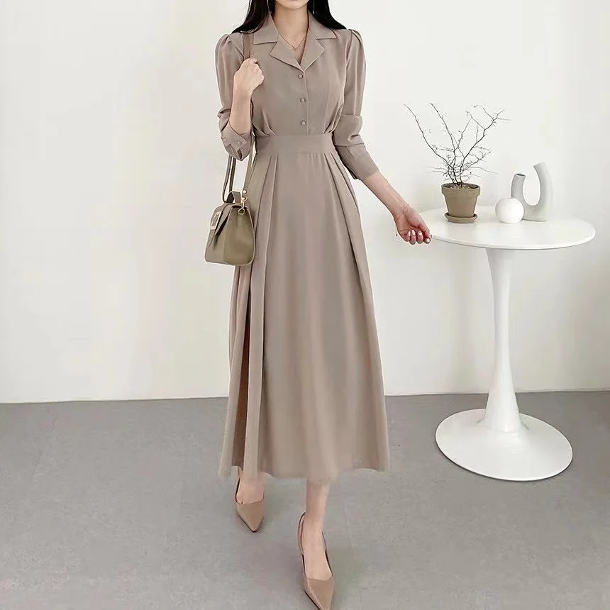 New Fashion Lady Korean Style One Piece Dress Long Sleeve Single Breasted Shirt Dress Women New Fashion Lady Korean Style One Piece Dress Long Sleeve Single Breasted Shirt Dress Women