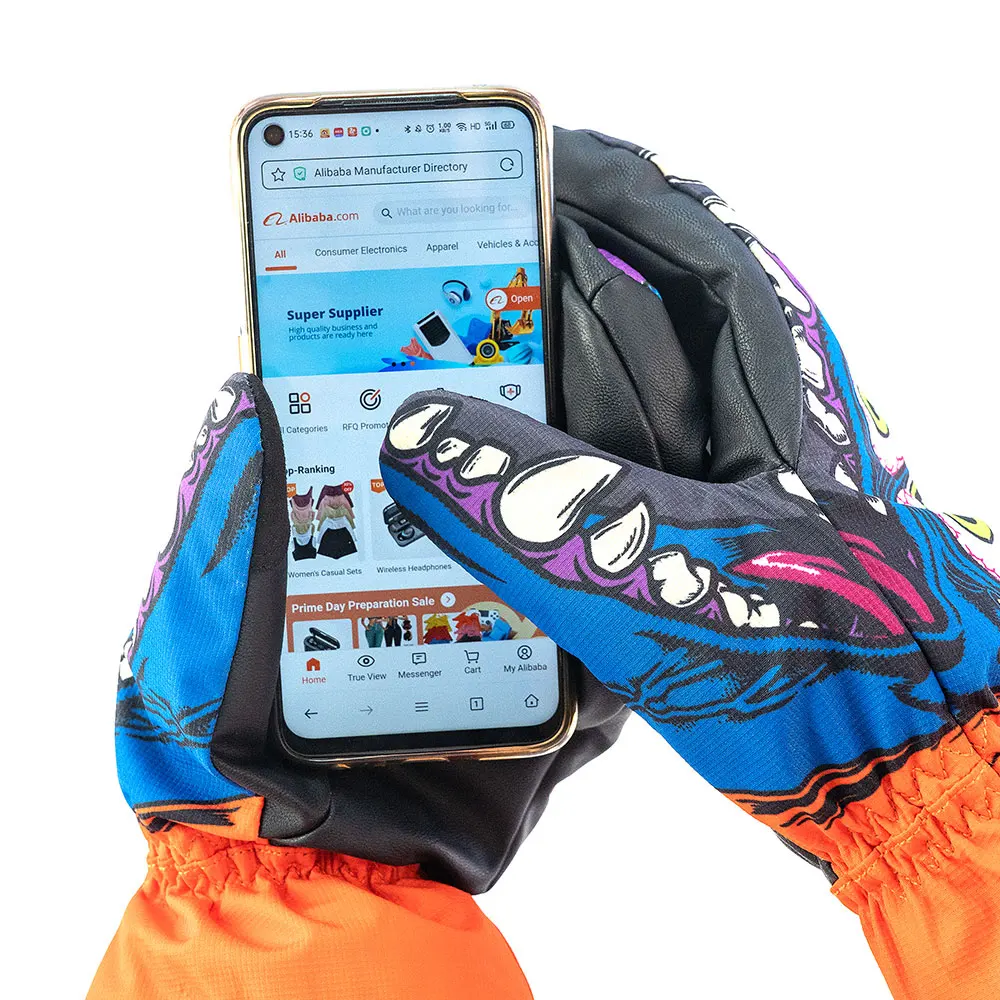 OEM ODM Custom Factory Made Sublimation Printed Waterproof Windproof Ski Gloves/leather Snowboarding Snow Mittens for Men Women