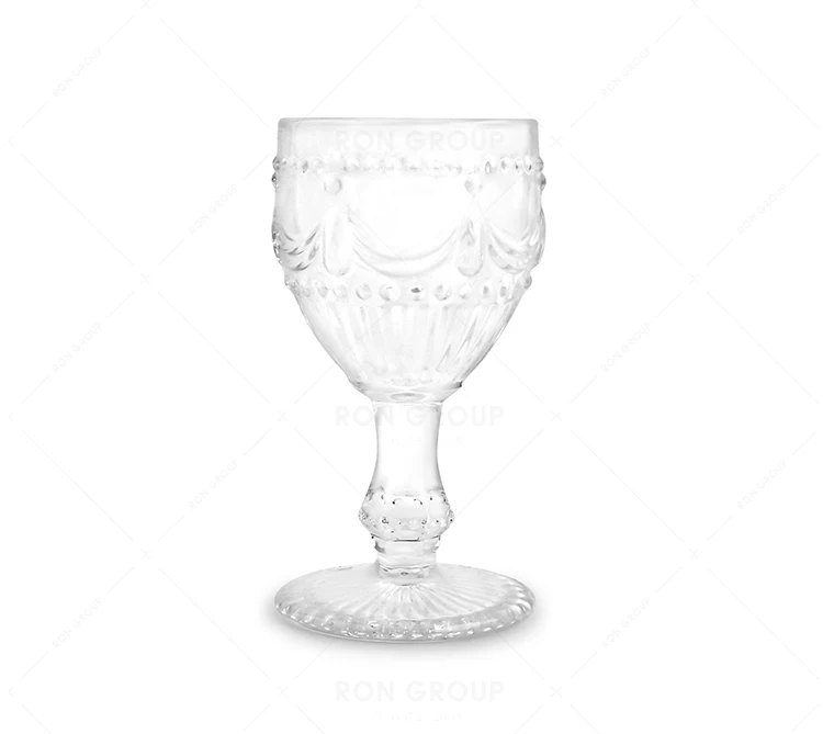 Hot selling unique luxury design transparent glass retro sunflower pattern vintage goblet red wine goblet glassware wedding 10oz