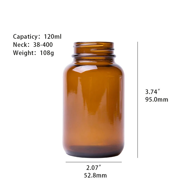120ml Amber Wide Mouth Vitamin Capsule Glass Bottles For Pill Tablet