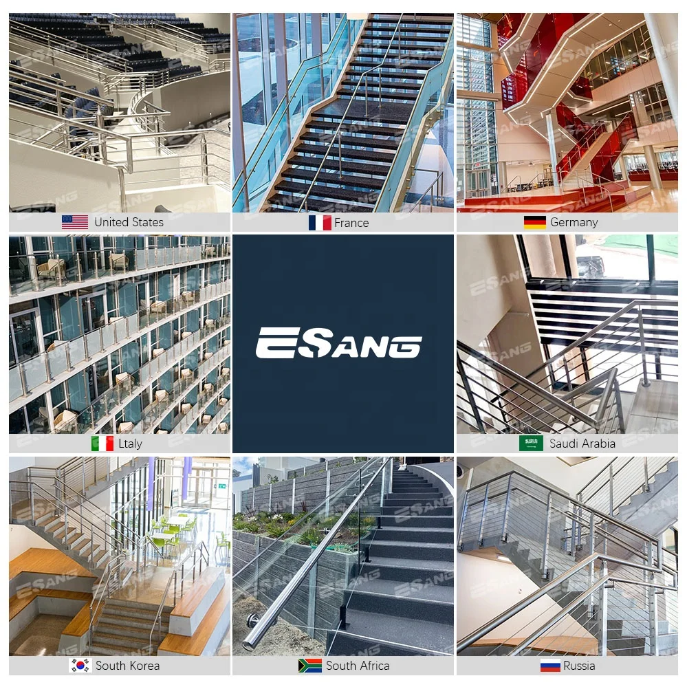 ESANG Custom Indoor Outdoor Terrace Handrails Deck Balcony Inox Balustrade Staircase Stainless Steel Glass Railing Post
