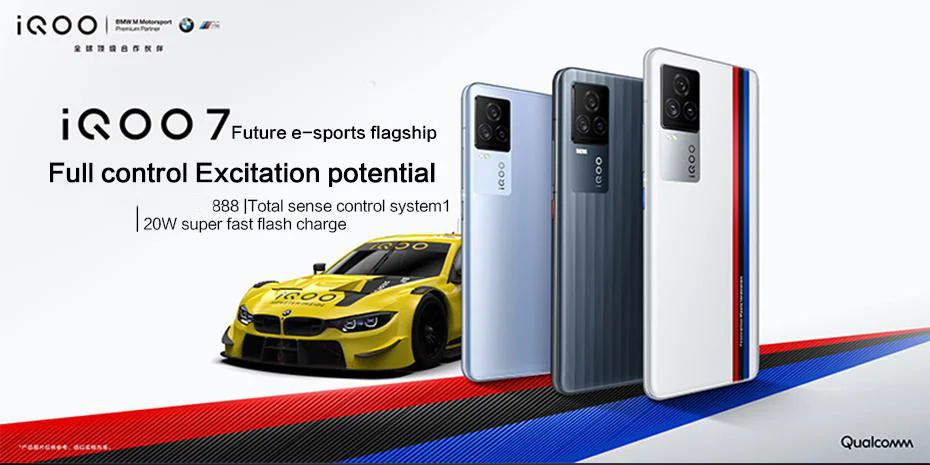Vivo Original iQOO 7 5G Smartphone SN 888 120W Dash Charging 120Hz Refresh Rate Android 11 4000mAh Battery Cell Phone