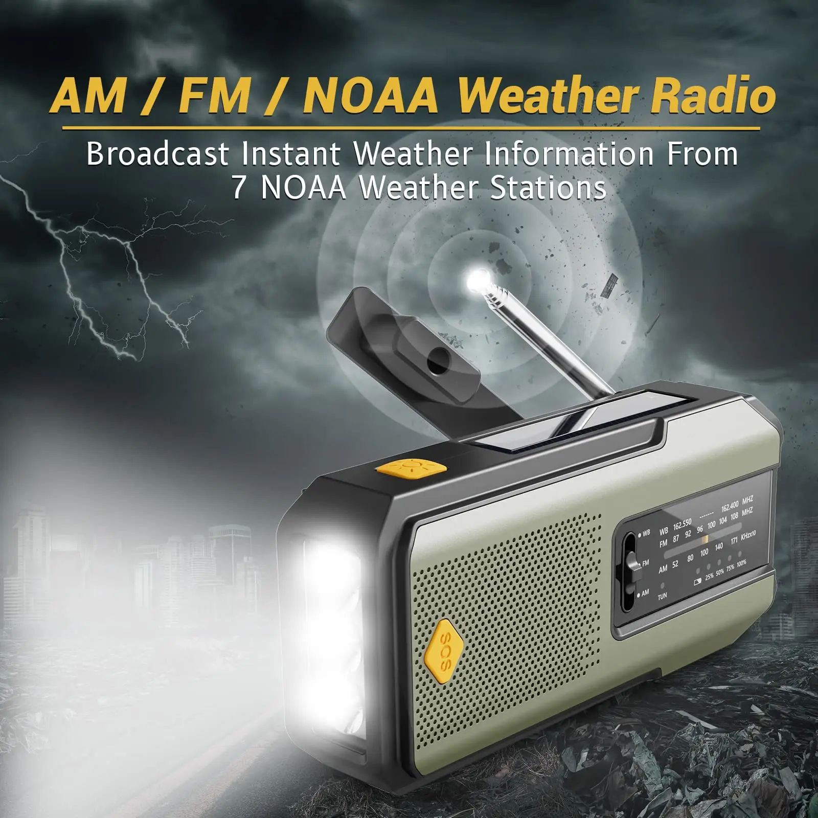 2300mAh Solar Hand Crank Emergency AM/FM/SW/NOAA Radio, Real NOAA Alert Weather Radio With SOS Alarm, TF Card Speaker, LED Flashlight & Reading Lamp, Phone Charger For Camping, Emergency