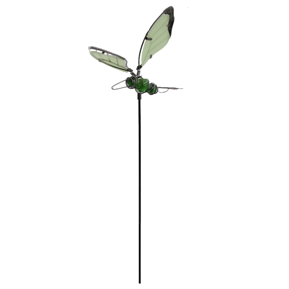 Outdoor Dragonfly Metal Stakes Glass Ball Eyeballs Glow in Dark Metal Stakes Green