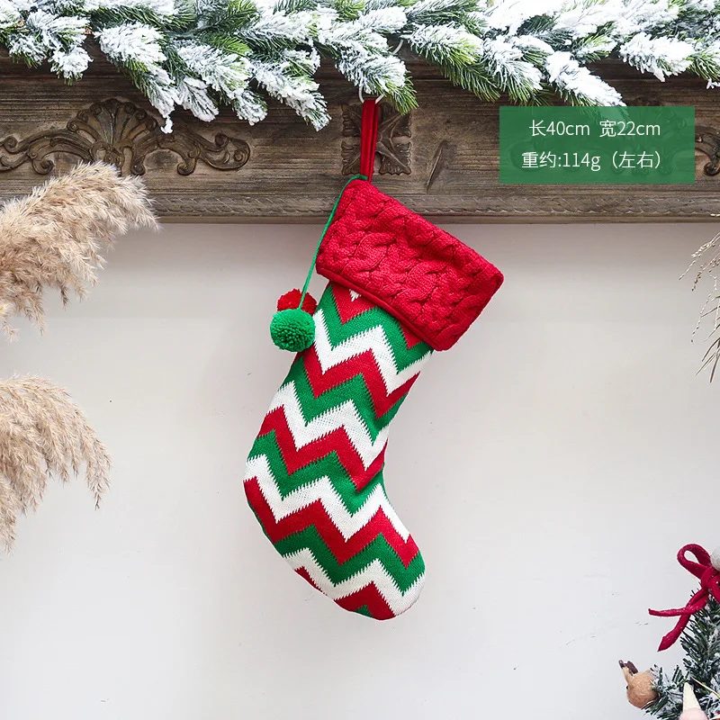 2021  New Christmas Warm And Fashionable Wool Socks Red And White Bag Children Gift Bag Decorations Knitted Christmas Socks